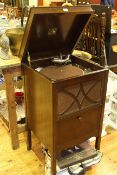HMV oak cabinet gramophone and records
