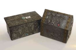 Two Arts and Crafts embossed pewter boxes