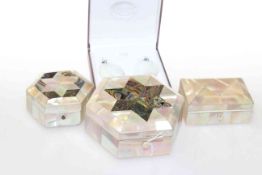 Three Victorian mother-of-pearl boxes and a pair of earrings,
