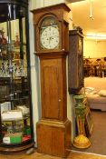 Antique oak longcase clock having painted arched dial (incomplete)