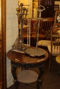 Circular cast base pub table, brass umbrella stand,