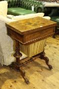 Victorian mahogany and parquetry inlaid swivel top work table raised on turned pillars, 57.