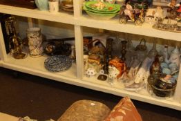 Cottage ware, linen, metalware, glassware, table lamp,