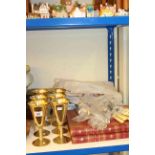 Assorted linen, six plated goblets,