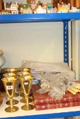 Assorted linen, six plated goblets,