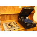 Columbia portable gramophone and 78 records