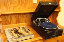 Columbia portable gramophone and 78 records