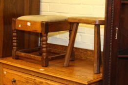 Oak kidney shaped stool, turned leg sewing stool, mahogany toilet mirror,