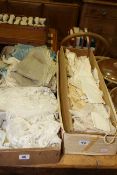 Collection of vintage child's gloves, lace, head dress,