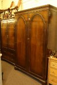 Pair walnut ladies and gents wardrobe together with an ottoman (3)