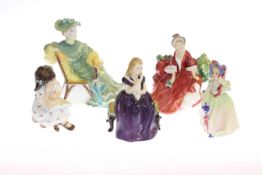 Five Royal Doulton figures including Ascot,