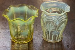Two vaseline glass oil lamp shades