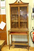 Edwardian mahogany and satinwood inlaid bijouterie display cabinet with swan neck pediment,