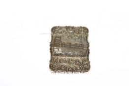 Victorian silver castle top card case, Nathaniel Mills, Birmingham 1845,