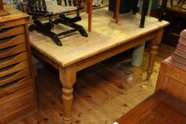 Pine farmhouse style rectangular kitchen table on turned legs