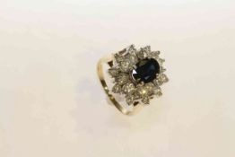 Sapphire and diamond cluster ring,