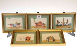 Collection of five Indian miniatures in gilt frames