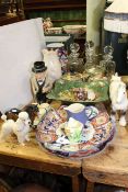 Good pieces of glass and china including Beswick shire, Royal Doulton Churchill, Imari,