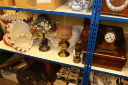 Tiffany style and other table lamps, oil lamp, miners lamp, Victorian writing box and others,