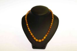 Amber coloured bead necklace,