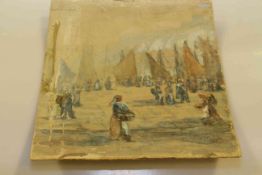 George Scarth French, Figures at a Quayside, watercolour, 36cm by 29cm,