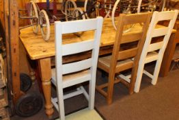 Pine farmhouse style turned leg kitchen table, 183cm long,