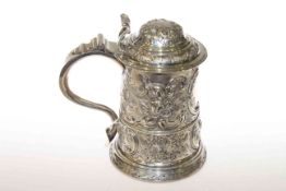 George II silver lidded tankard, William Shaw & William Priest, London 1751, later chased,