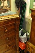 Collection of fishing rods, nets, waders,