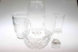 Two glass vases, two celery vases,