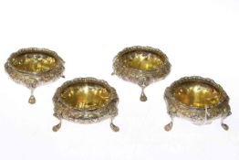 Set of four Victorian silver salts, London 1863, with lion mask shoulders, gross 12.