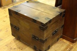 Iron bound hardwood silver chest with brass name plate,
