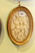 Gilt framed oval ink of cherubs