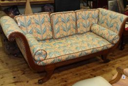 Regency style double scroll end settee in floral print fabric