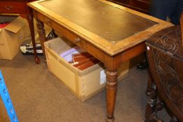 Victorian oak single drawer writing table on turned legs