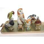 Seven large Beswick birds including kingfisher, owls, pigeons,