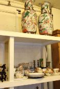 Pair of large Cantonese vases, Oriental eggshell teaware, pair of brass candlesticks,