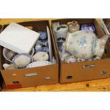 Two boxes of china and glass including trinket ware, Masons toilet jug, stoneware bottle,