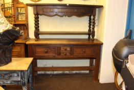 Oak barley twist single drawer side table and pine topped stained four drawer dresser (2)