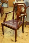 Edwardian mahogany and string inlaid carver chair