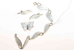 Norwegian silver and white enamel leaf bracelet,