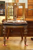Victorian oak side chair with buttoned leather seat