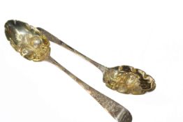 Pair of George III silver tablespoons, Thomas Wallis, London 1786, later decorated, 4oz,