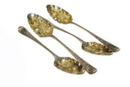Group of four later decorated Georgian silver tablespoons, gross 7.