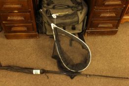 Shakespear fishing rod, Rovex landing net, two bags containing reels,