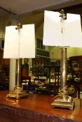 Pair of brass column vintage library lamps