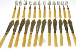 Set of twelve Victorian silver and ivory handled fish knives and forks, R.F.
