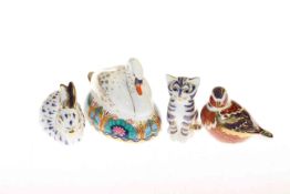 Four Royal Crown Derby animal form paperweights (one marked as a second)
