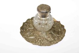 Victorian silver and cut-glass inkwell, Charles Boyton, London 1890,