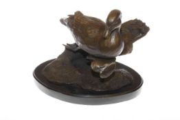 Bronze sculpture of duck on marble base
