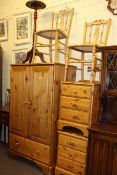 Ducal pine gents wardrobe, pair three drawer pedestal chests,